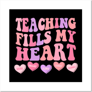 Teaching Fills My Heart Groovy Teacher Valentines Day Posters and Art